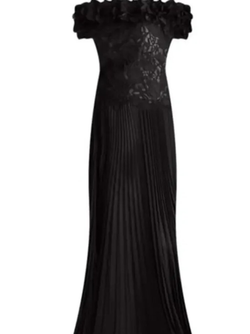 NEW, Tadashi Shoji Margaux Off-Shoulder Floral Ruffle Trim Gown Size 10